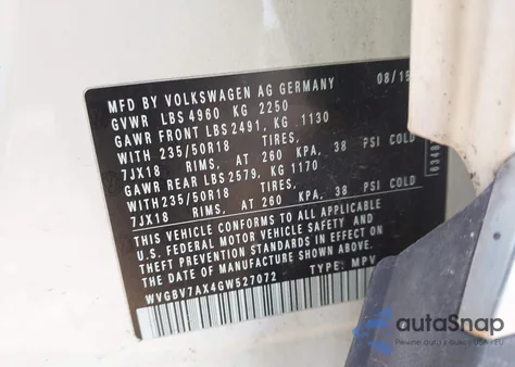 2016 Volkswagen Tiguan Se из США, поврежденный, VIN WVGBV7AX4GW527072